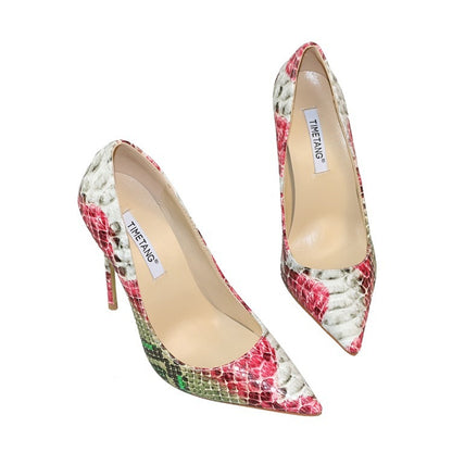 Syncreas Pointed Snake Pattern Low-cut High Heels