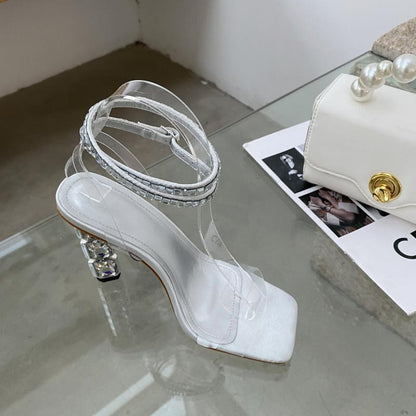 Syncreas Rhinestone Ankle Strap Crystal Heel High Heels